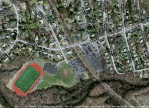 [MAP] Showing location of Framingham State College Football Stadium, which is on Maple Street near Winter Street end, Framingham Center.