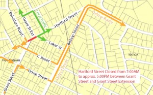 Framingham - June 2011 Hartford St / Concord St. detour map