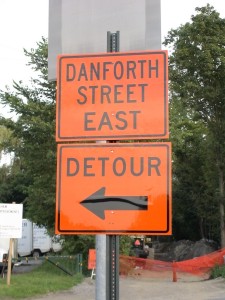 Danforth St. Bridge, (detour sign, corner of Concord St / School St., Framingham, MA)