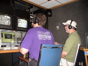 Bill McColgan and Mark Hunt in the FPAC-TV Mobile Studio