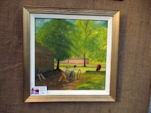 Eugene DeLauro oil painting - children rolling hoops in farm scene