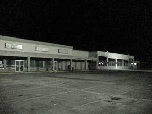 Nobscot Shopping Center, vacant stores at night (July 28, 2011 photo)