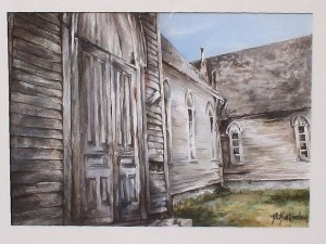 Old barn in watercolor by Deborah Bottomley.