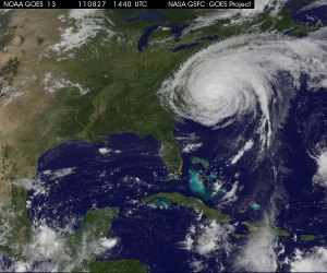 August 27, 2011 - NASA Photo of Hurricane Irene over Eastern US (11:40 a.m. EST)