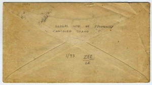 Back of Patriotic Civil War cover addressed to Mr. John Lewis, Saxonville, Mass.