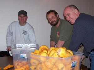 The squash guys doing some prep work the night before Thanksgiving last year.