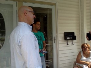 Sannicandro Talking to Voters: Rep. Tom Sannicandro on left.