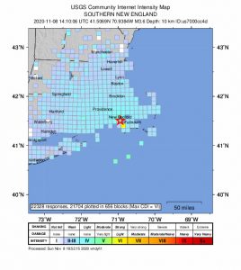 USCS / NEIC Earthquake Map, Buzzards Baay, November 8, 2020.Map